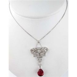 18K White Gold Ruby Diamond Necklace