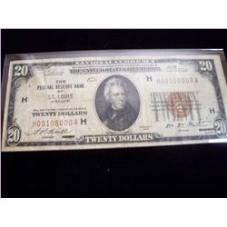 1929 $20 National Currency St Louis FRB Note