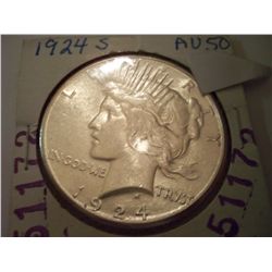 1924-S Silver Peace Dollar, AU-50