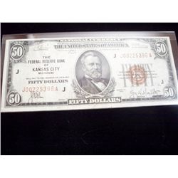 1929 $50 National Currency Kansas City FRB Note
