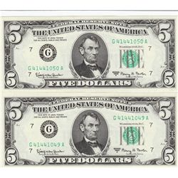 $5 CONSECUTIVE NOTES UNC 1963 FRN GEM