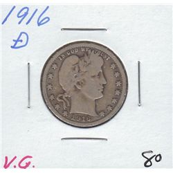 1916 D BARBER QUARTER