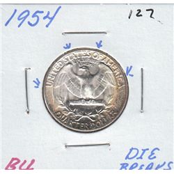 1954 UNC QUARTER 25c NICE TONING DIE BREAKS