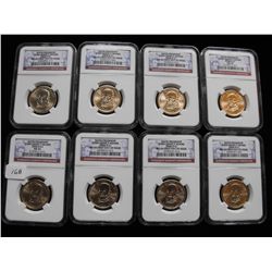 LOT OF 8 NGC $1 ADAMS ""FIRST DAY ISSUE"" MS 66 COINS