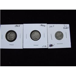 1865 1868 1866 3 CENT PIECES