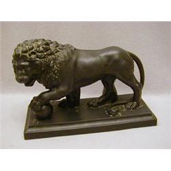 A PAIR OF BLACK BASALT MEDICI LIONS