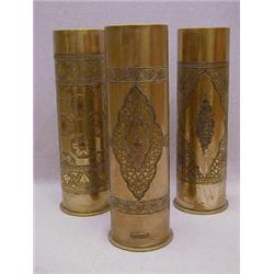 A TRIO OF WWI TRENCH ART SHELL VASES