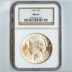 1922 Peace Silver Dollar NGC Certified MS63