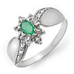Genuine 0.22 ctw Emerald & Diamond Ring 10K White Gold