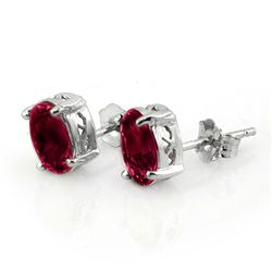 Genuine 1.50 ctw Ruby Stud Earrings 14K White Gold
