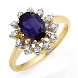 Genuine 1.22 ctw Iolite & Diamond Ring 10K Yellow Gold