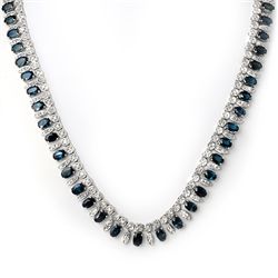 Genuine 39 ctw Sapphire & Diamond Necklace 14K Gold
