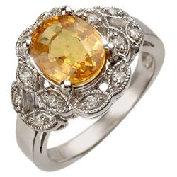 Genuine 3.75 ctw Yellow Sapphire & Diamond Ring 10K White Gold