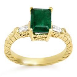 Genuine 2.45 ctw Emerald & Diamond Ring 10K Yellow Gold