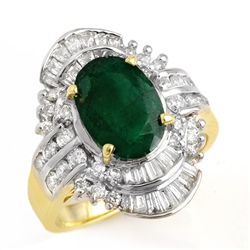 Genuine 3.45 ctw Emerald & Diamond Ring 14K Yellow Gold