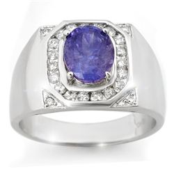 Genuine 3.1 ctw Tanzanite & Diamond Men's Ring 14K Gold