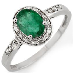 Genuine 0.85 ctw Emerald & Diamond Ring 10K White Gold