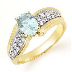 Genuine 1.20 ctw Aquamarine & Diamond Ring Yellow Gold