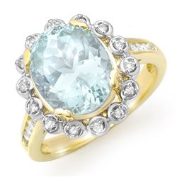 Genuine 5.33 ctw Aquamarine & Diamond Ring 10K Gold