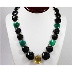 455.72 ctw Emerald, Black Onyx & Citrine Drops Necklace with brass clasp