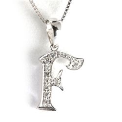 Genuine 0.09 ctw Alphabet Initial Letter F Diamond Necklace 16" 14kt Gold-White