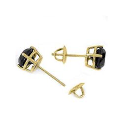 Genuine 1.0 ctw Black Diamond Stud Earrings 14kt Gold-Yellow