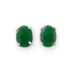 Genuine 3.80 ctw Emerald Oval Cut Stud Earrings 14kt Gold-White