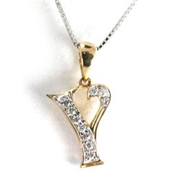 Genuine 0.10 ctw Alphabet Initial Letter Y Diamond Necklace 16" 14kt Gold-Yellow