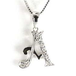 Genuine 0.09 ctw Alphabet Initial Letter A Diamond Necklace 16" 14kt Gold-White