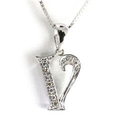 Genuine 0.06 ctw Alphabet Initial Letter V Diamond Necklace 16" 14kt Gold-White