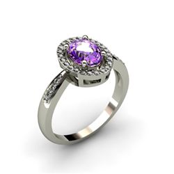 Amethyst 1.5 ctw & Diamond Ring 14kt W/Y  Gold