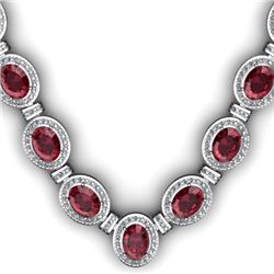 39.85 ctw Garnet & Diamond Necklace 925 Sterling Silver