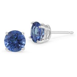 Genuine 3.20 ctw  Sapphire Round Stud Earrings 14kt Gold-White