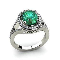 Emerald 3.18 ctw & Diamond Ring 14kt W/Y  Gold
