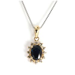 Genuine 0.74 ctw  Sapphire & Diamond Necklace 16" 14kt Gold-Yellow