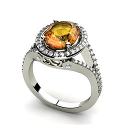 Citrine 2.98 ctw & Diamond Ring 18kt W/Y  Gold