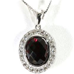 Genuine 3.35 ctw Garnet & Diamond Necklace 16" 14kt Gold-White