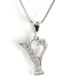Genuine 0.10 ctw Alphabet Initial Letter Y Diamond Necklace 16" 14kt Gold-White