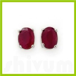 Genuine 3.10 ctw Ruby Stud Earrings 14kt Gold-White