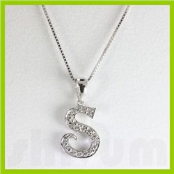 Genuine 0.15 ctw Alphabet Initial Letter S Diamond Necklace 16" 14kt Gold-White