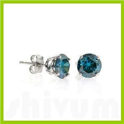 Genuine 1.0 ctw Blue Diamond Stud Earrings 14kt Gold-White