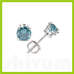 Genuine 2.0 ctw Blue Diamond Stud Earrings 14kt Gold-White