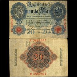 1910 Germany 20 Mark Note Hi Grade (COI-3896)