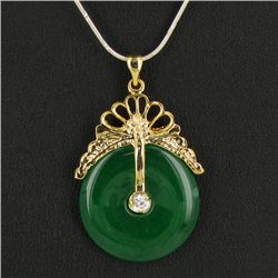 35twc Green Jade Disk Gold Vermeil Pendant (JEW-3595)