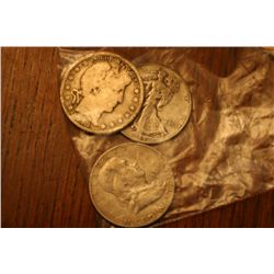 Lot of 3 Silver Halves Barber, Walker, and Franklin