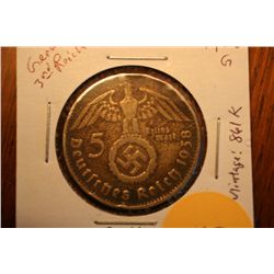 1938G Nazi Third Reich 5 Mark "Silver"