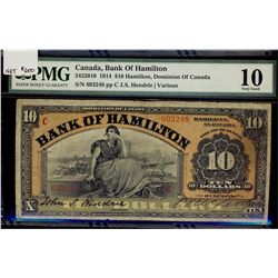 The Bank of Hamilton 1914 $10 #693248 CH-345-20-10 PMG VG10.