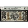 Image 1 : The International Bank 1858 $1 #15240 CH-380-10-08-04 PMG UNC62NET.