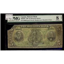 The Molsons Bank 1905 $5 #386082 CH-490-28-04 PMG VG8.