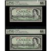 Image 1 : 1954 $1 BC-29a #9240691-692. Lot of 2 consecutive PMG Gem UNC66EPQ notes.